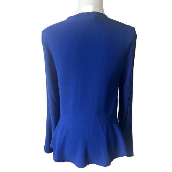 NWT Artelier Nicole Miller Blue Keyhole Crewneck Peplum Blouse Small Reg $245 - Picture 3 of 12